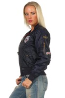 Damen Bomberjacke mit Patches, Dunkelblau XS