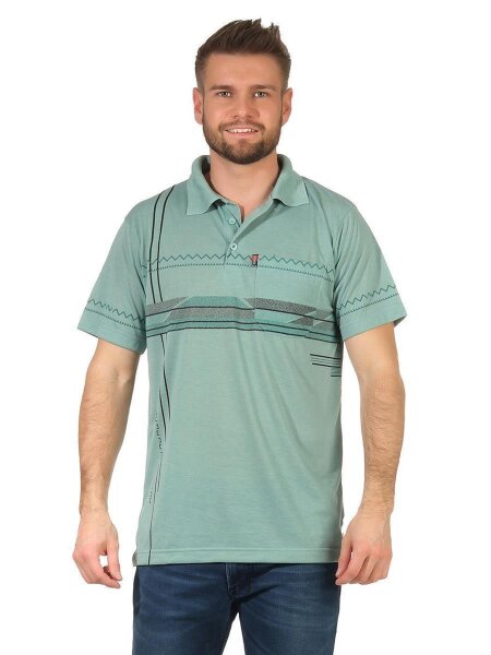 Herren Poloshirt T-shirt Polo-Hemd Kurzarm mit Muster, Oliv M