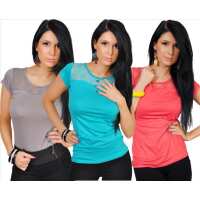 Damen Shirt Longshirt Top mit Spitze Gr. 36/38;