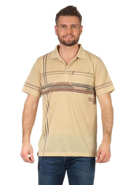 Herren Poloshirt T-shirt Polo-Hemd Kurzarm mit Muster, Beige L