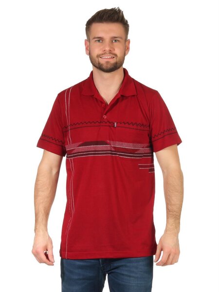 Herren Poloshirt T-shirt Polo-Hemd Kurzarm mit Muster, Dunkelrot M