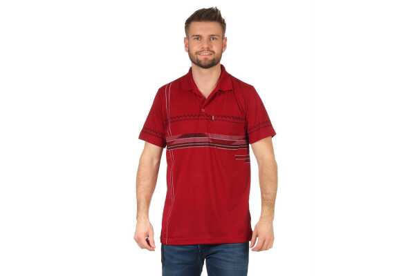 Herren Poloshirt T-shirt Polo-Hemd Kurzarm mit Muster, Dunkelrot L