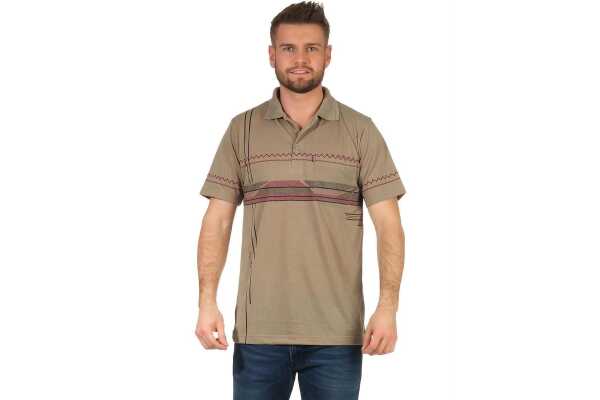 Herren Poloshirt T-shirt Polo-Hemd Kurzarm mit Muster, Dunkelbeige M