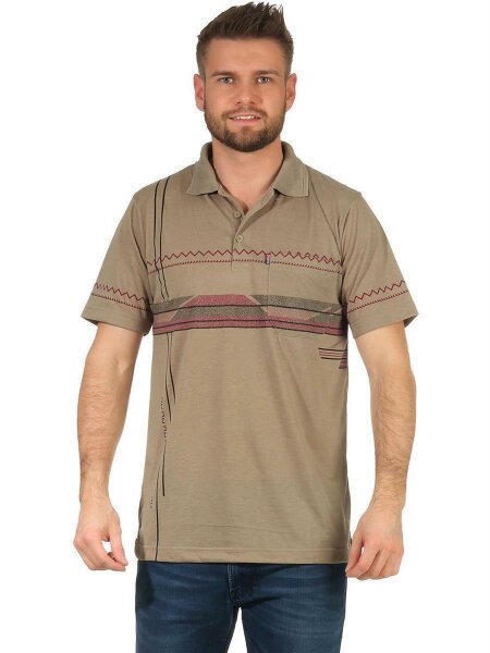 Herren Poloshirt T-shirt Polo-Hemd Kurzarm mit Muster, Dunkelbeige L