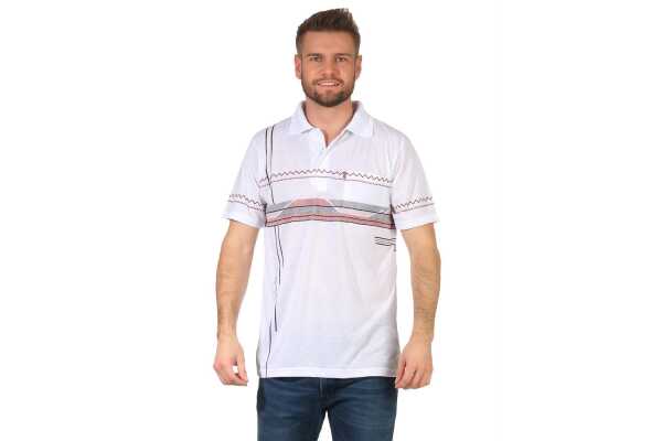 Herren Poloshirt T-shirt Polo-Hemd Kurzarm mit Muster, Weiß M