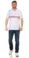 Herren Poloshirt T-shirt Polo-Hemd Kurzarm mit Muster, Weiß L