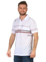 Herren Poloshirt T-shirt Polo-Hemd Kurzarm mit Muster, Weiß L