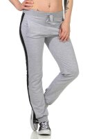 Damen Jogging Hose Sport mit Taschen Streifen;   Grau-Schwarz M/38