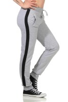Damen Jogging Hose Sport mit Taschen Streifen;   Grau-Schwarz M/38