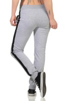 Damen Jogging Hose Sport mit Taschen Streifen;   Grau-Schwarz M/38