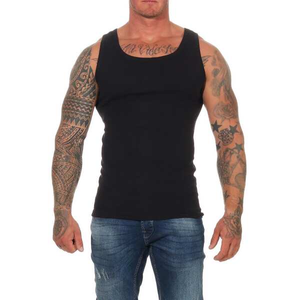 4 Stück Unterhemd Feinripp Unterwäsche Baumwolle; Schwarz/XL