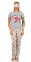 Damen Pyjama Set 3 Teiler Sommer mit Schlafmaske, Baumwolle 64 S