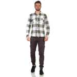 Herren Holzfäller Hemd Karohemd Freizeithemd Langarm, Oliv-Schwarz XL