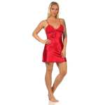 Damen Negligé Satin Nachtkleid Reizwäsche mit Spitze;
