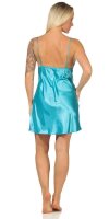Damen Negligé Satin Nachtkleid Reizwäsche mit Spitze; Türkis/L