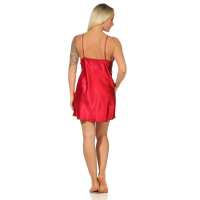 Damen Negligé Satin Nachtkleid Reizwäsche mit Spitze; Weinrot/L