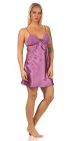 Damen Negligé Satin Nachtkleid Reizwäsche mit Spitze; Heide/S