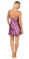 Damen Negligé Satin Nachtkleid Reizwäsche mit Spitze; Heide/S