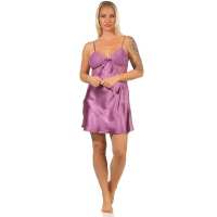 Damen Negligé Satin Nachtkleid Reizwäsche mit Spitze; Heide/M