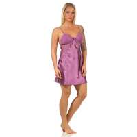 Damen Negligé Satin Nachtkleid Reizwäsche mit Spitze; Heide/M