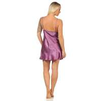 Damen Negligé Satin Nachtkleid Reizwäsche mit Spitze; Heide/M