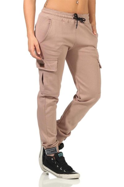 Damen Jogginghose Sporthose Fitness Freizeithose mit seitentaschen,  Altrosa L