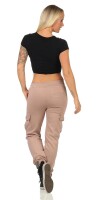 Damen Jogginghose Sporthose Fitness Freizeithose mit seitentaschen,  Altrosa L