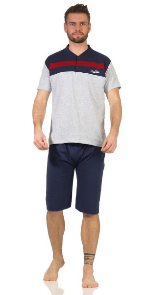 Herren Pyjama Baumwolle 3/4 Hose & T-Shirt Schlaf-Anzug; Grau-2050 M