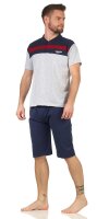 Herren Pyjama Baumwolle 3/4 Hose & T-Shirt Schlaf-Anzug; Grau-2050 M