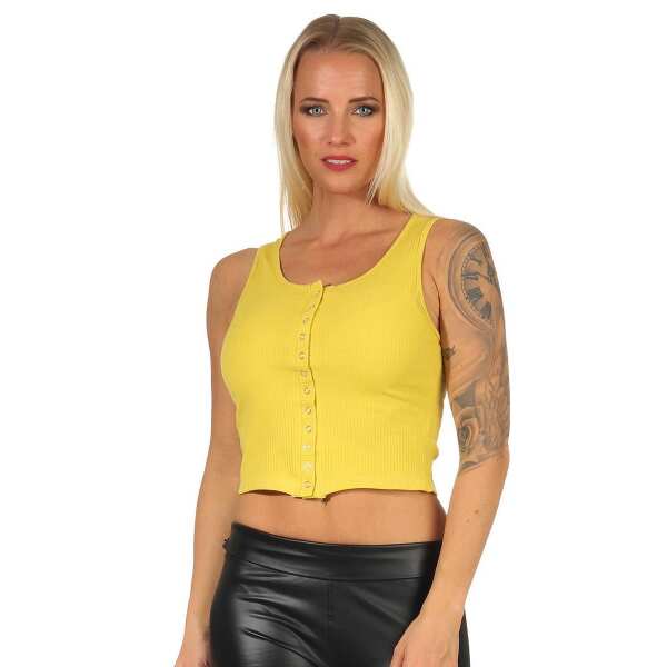 Damen T-Shirt Bauchfrei Top Bustier Oberteil Freizeit; Senf/S/M