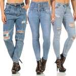 Damen Jeans Hose Risse Hochbund Röhrenjeans Skinny...