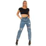 Damen Jeans Hose Risse Hochbund Röhrenjeans Skinny...