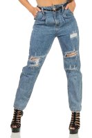 Damen Jeans Hose Risse Hochbund Röhrenjeans Skinny Slim Fit Stretch, Blau-024-2 M/38