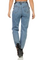 Damen Jeans Hose Risse Hochbund Röhrenjeans Skinny Slim Fit Stretch, Blau-024-2 M/38