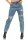 Damen Jeans Hose Risse Hochbund Röhrenjeans Skinny Slim Fit Stretch, Blau-024-2 M/38