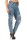 Damen Jeans Hose Risse Hochbund Röhrenjeans Skinny Slim Fit Stretch, Blau-024-2 M/38