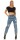 Damen Jeans Hose Risse Hochbund Röhrenjeans Skinny Slim Fit Stretch, Blau-024-2 M/38