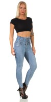 Damen Jeans Hose Risse Hochbund Röhrenjeans Skinny Slim Fit Stretch, Hellblau-376 L/40