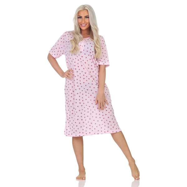 Damen Nachthemd Sleepshirt Nachtwäsche mit Muster, Rosa/XL/42