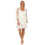 Damen 2-Teiler Kimono Negligé Set – Spitzen Kimono & Slipdress Seidenrobe Satin Reizwäsche mit Spitze;