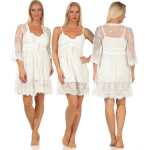 Damen 2-Teiler Kimono Negligé Set – Spitzen Kimono & Slipdress Seidenrobe Satin Reizwäsche mit Spitze;