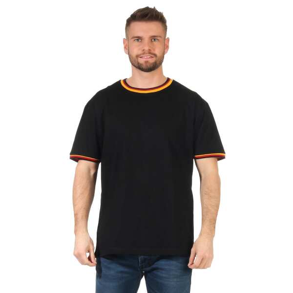 Herren T-Shirt kurzarm schwarz weiß 100% Baumwolle Schwarz XL