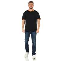 Herren T-Shirt kurzarm schwarz weiß 100% Baumwolle Schwarz XL