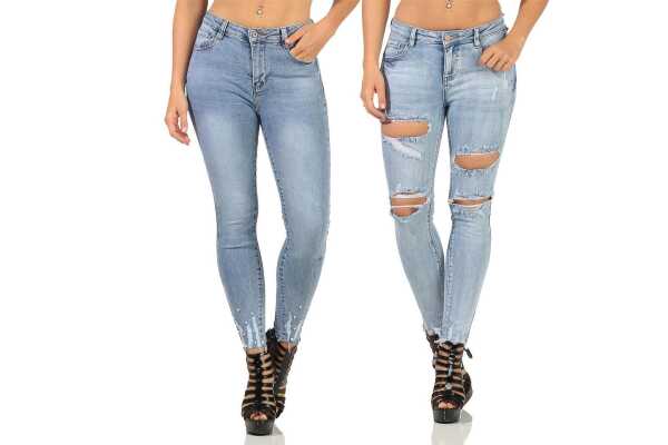Damen Jeans Hose Risse Röhrenjeans Skinny Slim Fit Stretch,