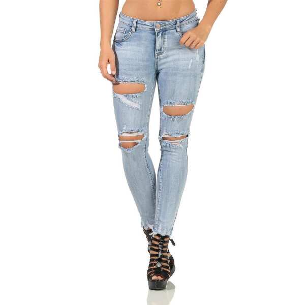 Damen Jeans Hose Risse Röhrenjeans Skinny Slim Fit Stretch, Hellblau-279 S/36