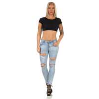 Damen Jeans Hose Risse Röhrenjeans Skinny Slim Fit Stretch, Hellblau-279 S/36