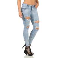 Damen Jeans Hose Risse Röhrenjeans Skinny Slim Fit Stretch, Hellblau-279 S/36