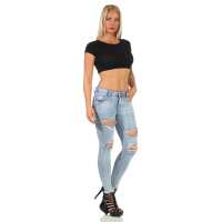 Damen Jeans Hose Risse Röhrenjeans Skinny Slim Fit Stretch, Hellblau-279 S/36