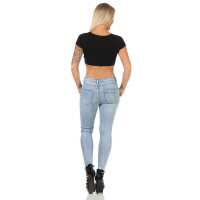 Damen Jeans Hose Risse Röhrenjeans Skinny Slim Fit Stretch, Hellblau-279 S/36