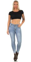Damen Jeans Hose Risse Röhrenjeans Skinny Slim Fit Stretch, Hellblau-385 S/36